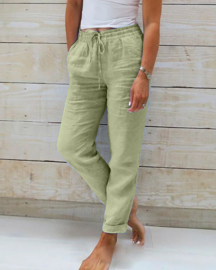 Monika | Elastic Waist Pants in Cotton and Linen