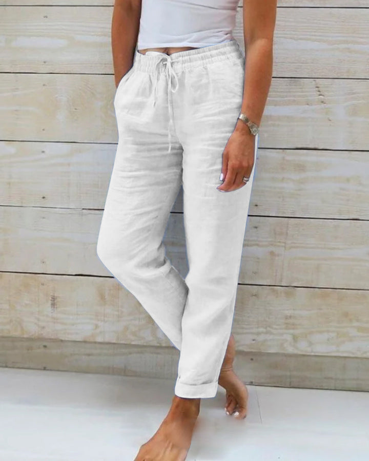 Monika | Elastic Waist Pants in Cotton and Linen