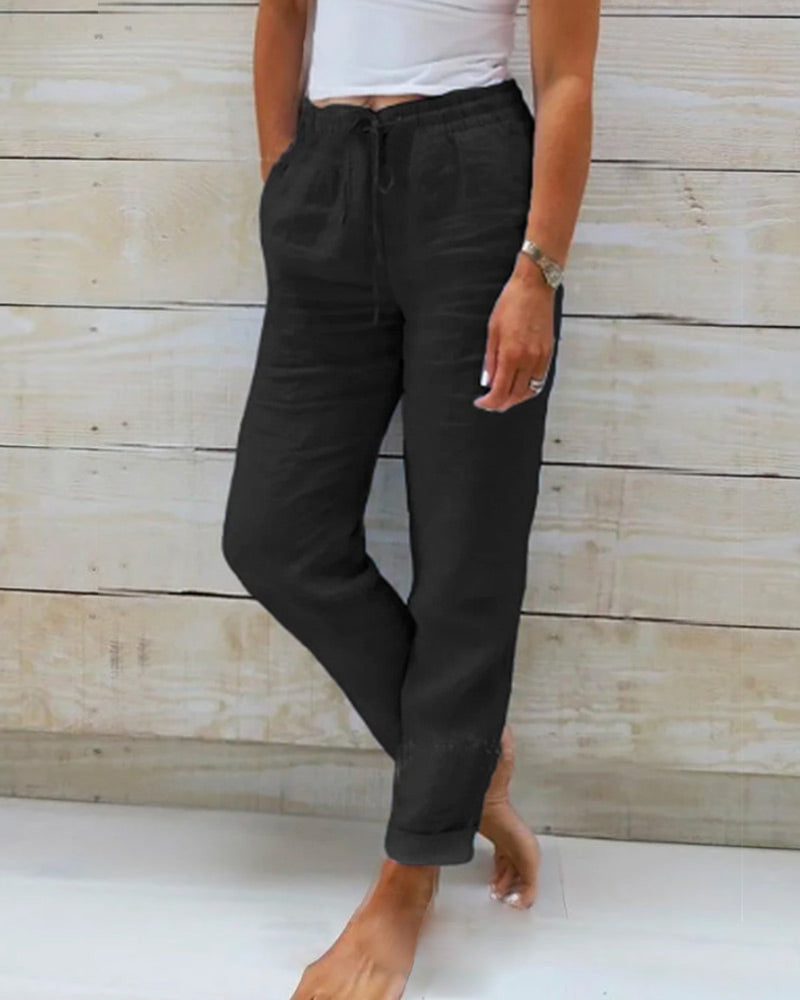 Monika | Elastic Waist Pants in Cotton and Linen