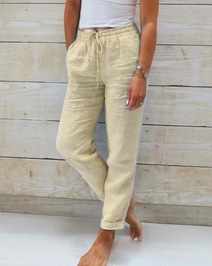 Monika | Elastic Waist Pants in Cotton and Linen