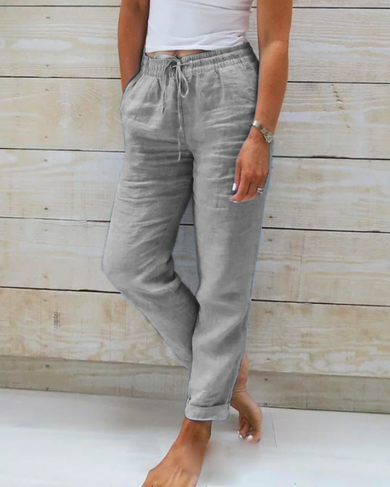 Monika | Elastic Waist Pants in Cotton and Linen