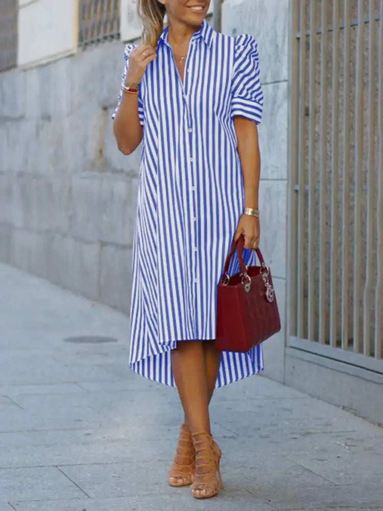 Elise | Vintage Striped Summer Shirt Dress