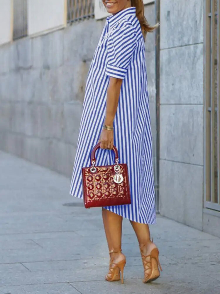 Elise | Vintage Striped Summer Shirt Dress