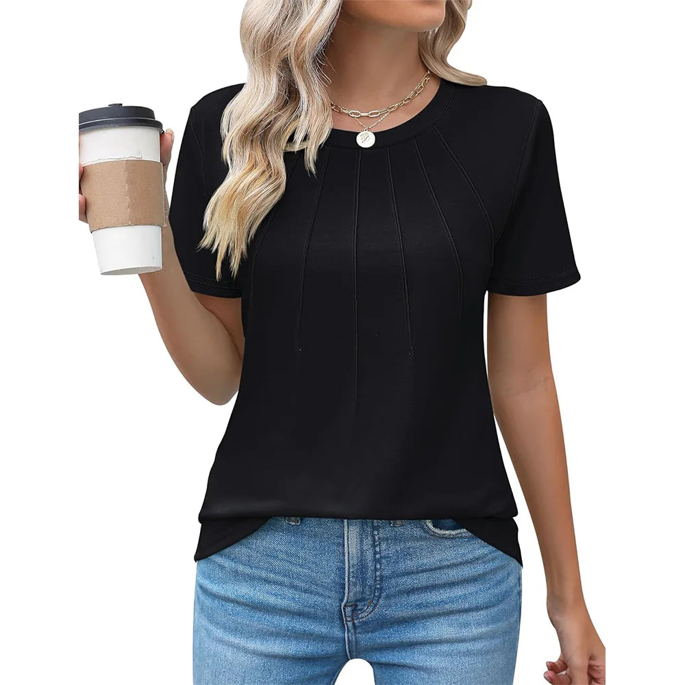 Aria | Pleated Crew Neck Blouse