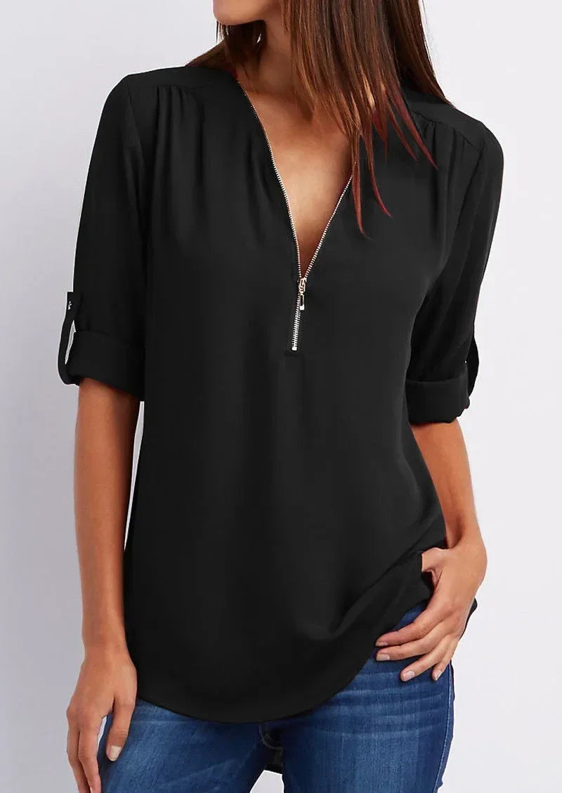 Valentina | Deep V-Neck Chiffon Blouse