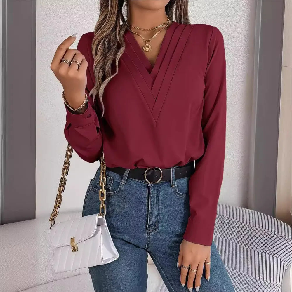 Clara | Elegant V-Neck Pullover Blouse