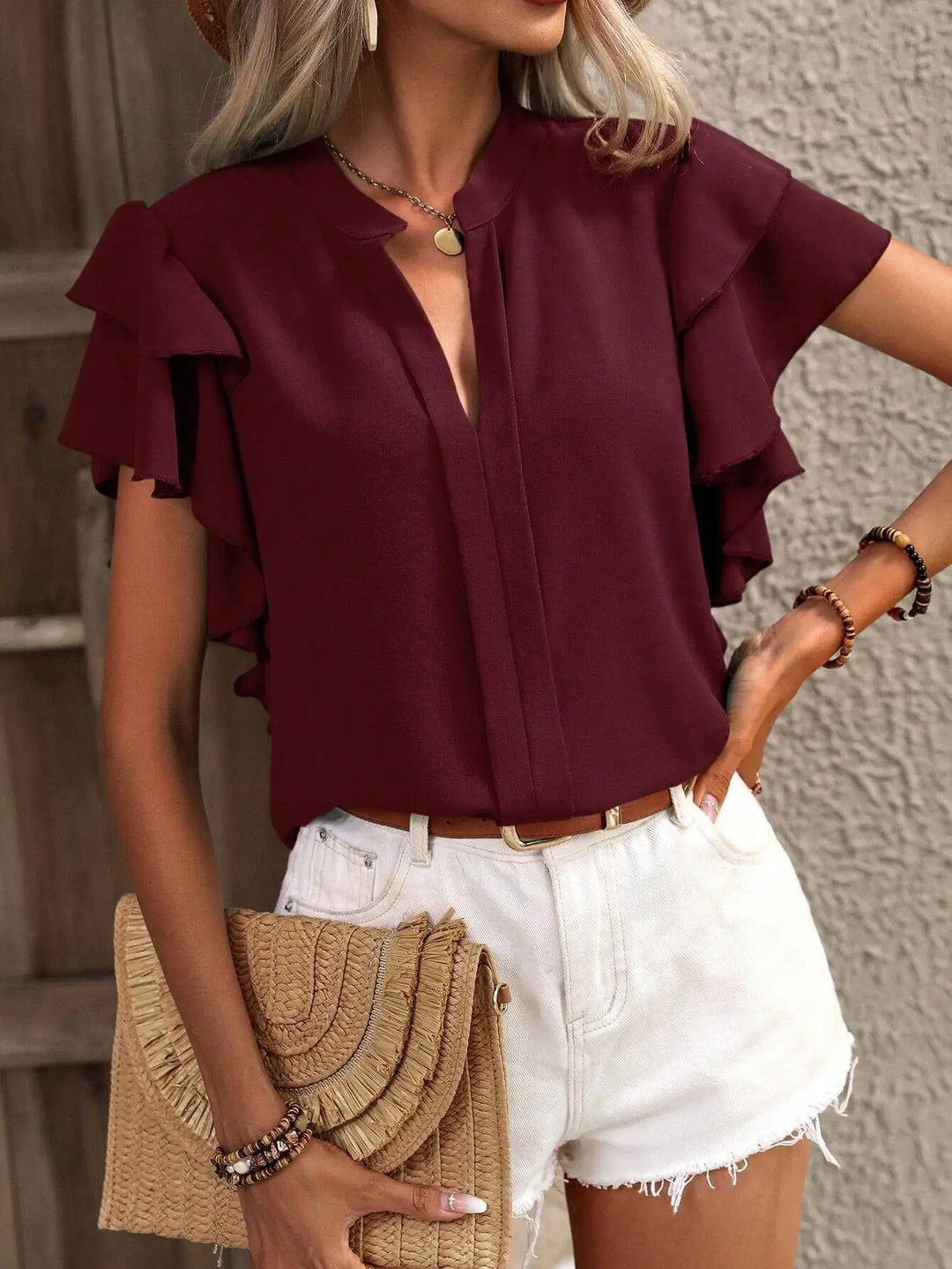 Lila | Double-Layered Ruffled V-Neck Blouse