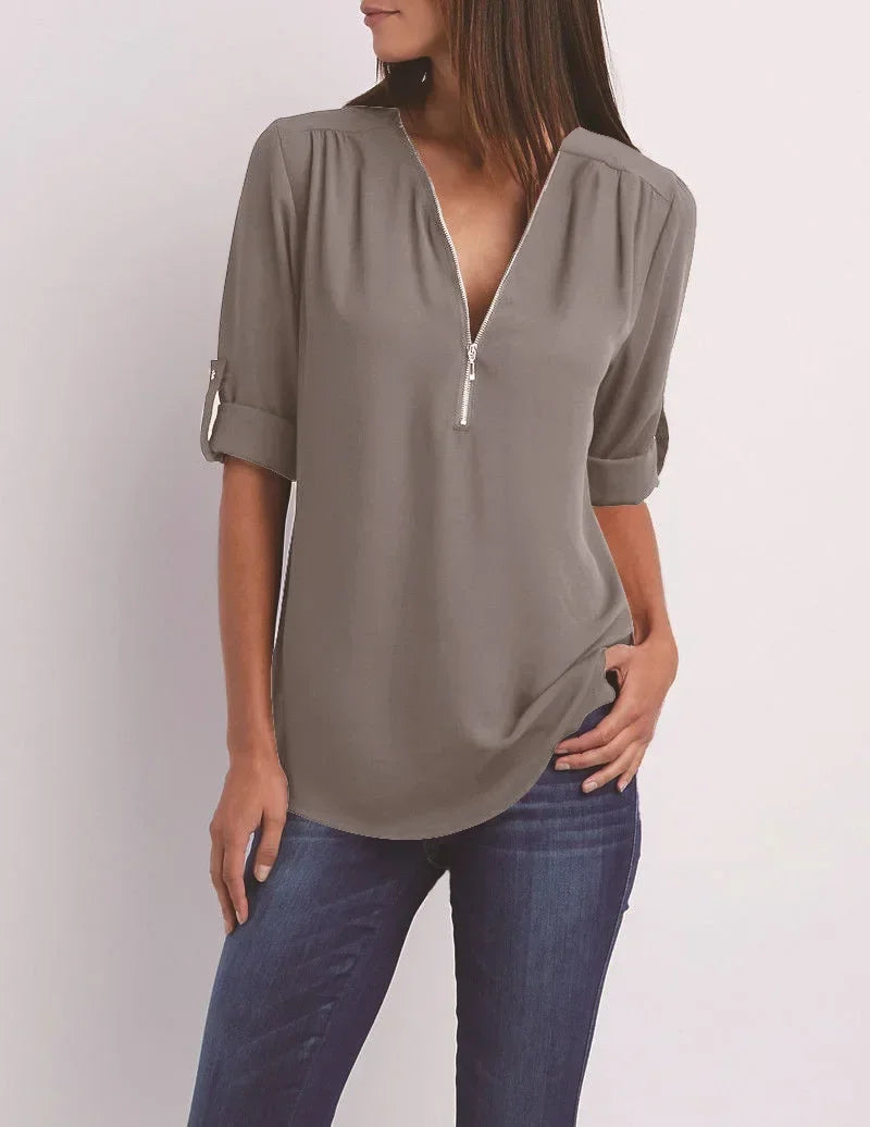 Valentina | Deep V-Neck Chiffon Blouse