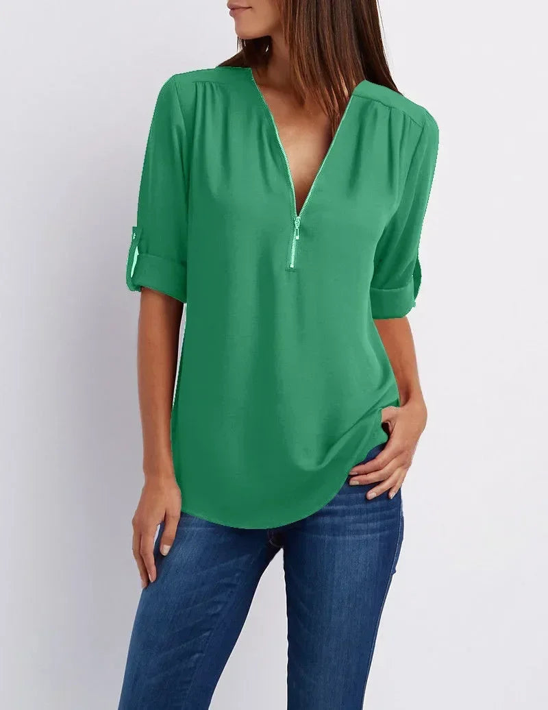 Valentina | Deep V-Neck Chiffon Blouse