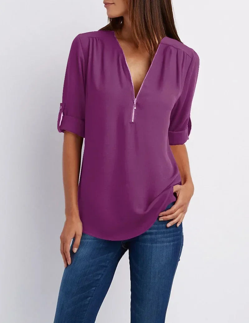 Valentina | Deep V-Neck Chiffon Blouse