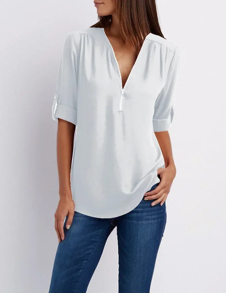 Valentina | Deep V-Neck Chiffon Blouse