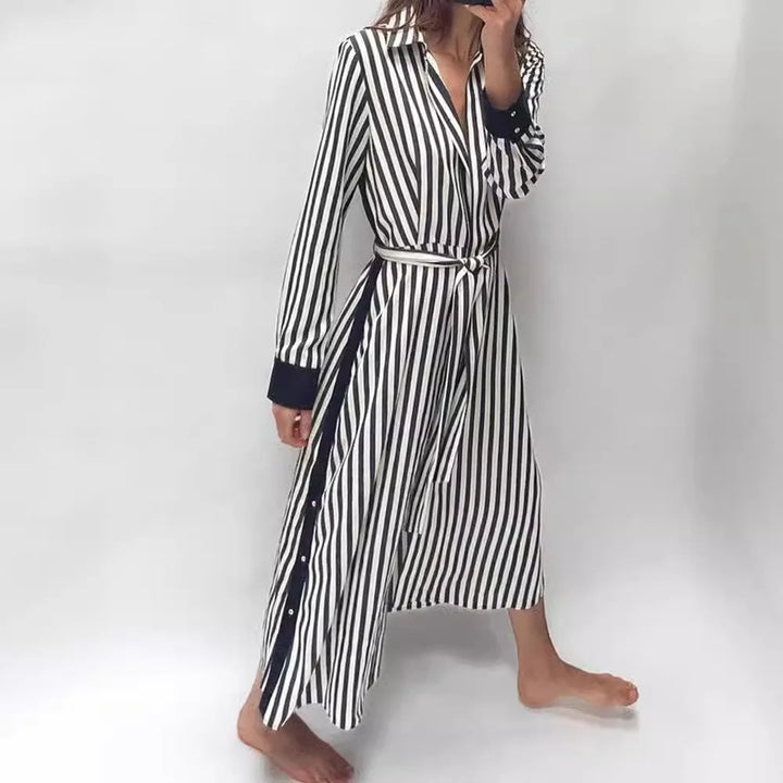 Sophia | Blue Striped Lapel Shirt Dress