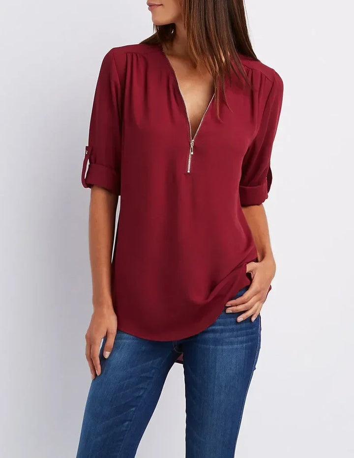 Valentina | Deep V-Neck Chiffon Blouse