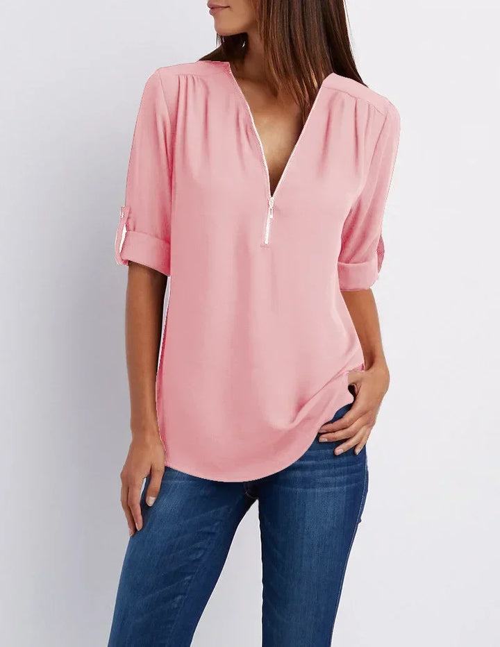 Valentina | Deep V-Neck Chiffon Blouse