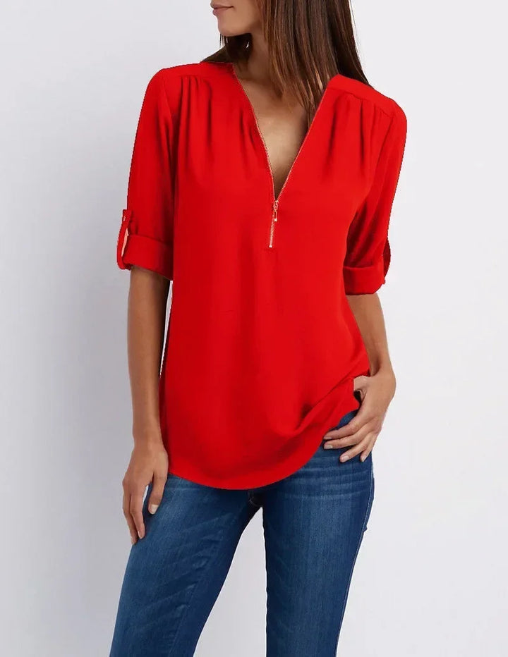 Valentina | Deep V-Neck Chiffon Blouse