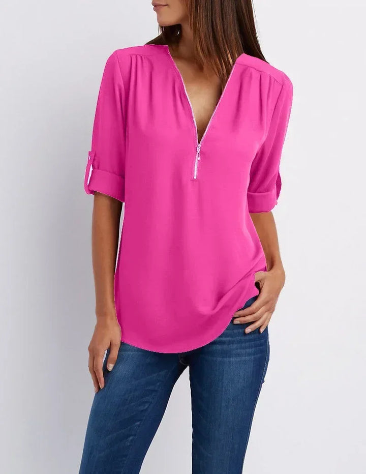 Valentina | Deep V-Neck Chiffon Blouse