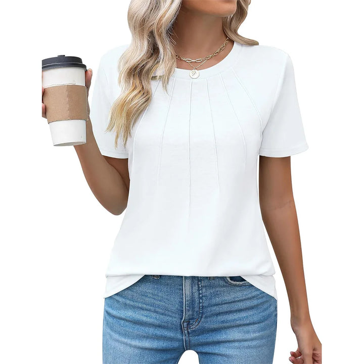 Aria | Pleated Crew Neck Blouse