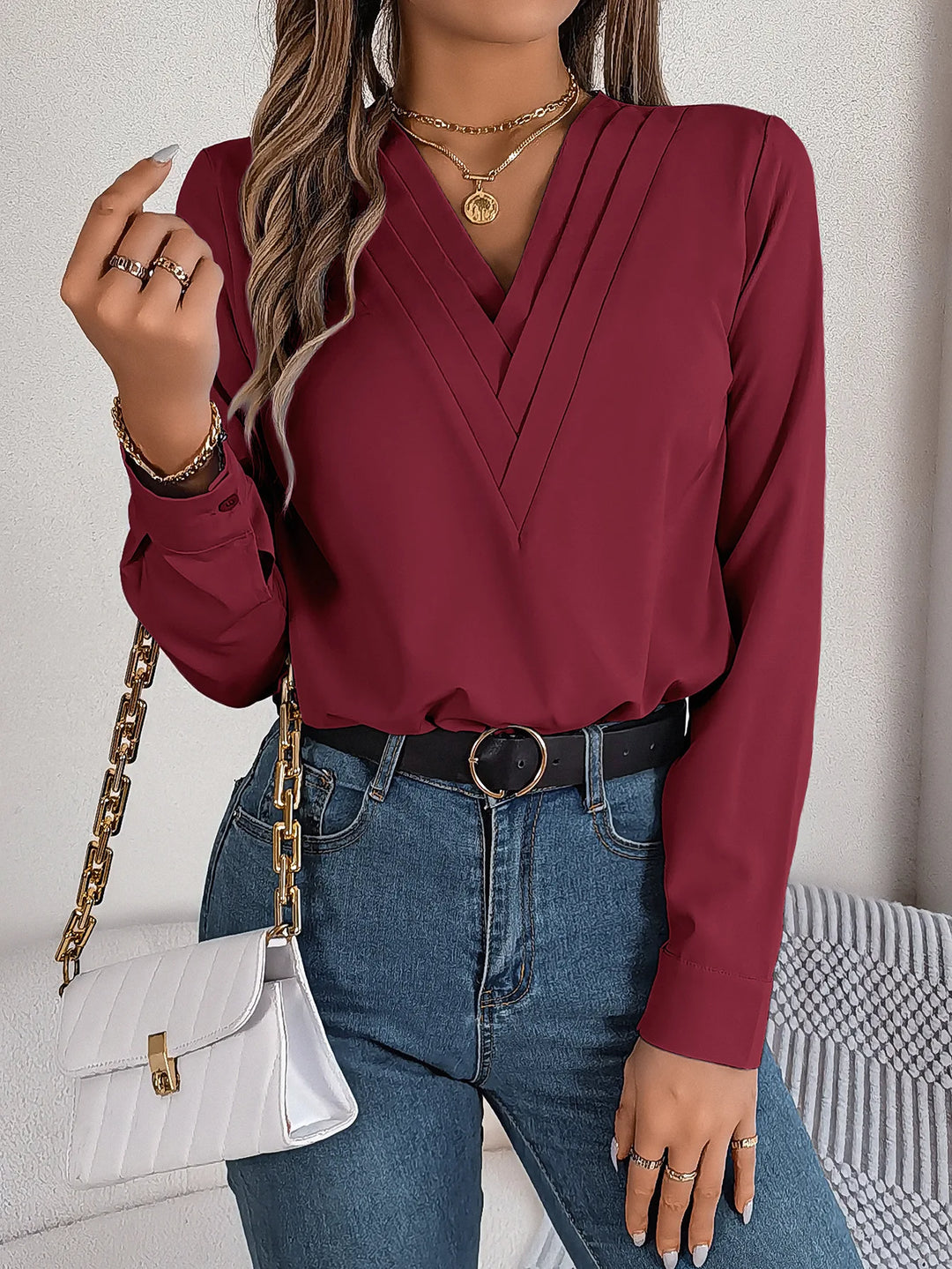 Clara | Elegant V-Neck Pullover Blouse