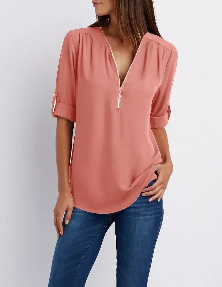 Valentina | Deep V-Neck Chiffon Blouse