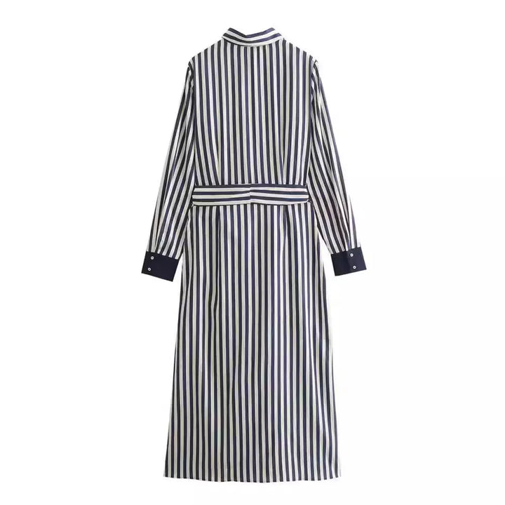 Sophia | Blue Striped Lapel Shirt Dress