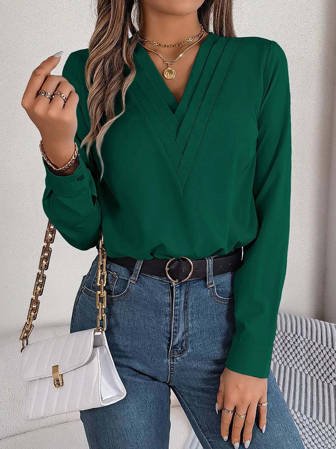 Clara | Elegant V-Neck Pullover Blouse