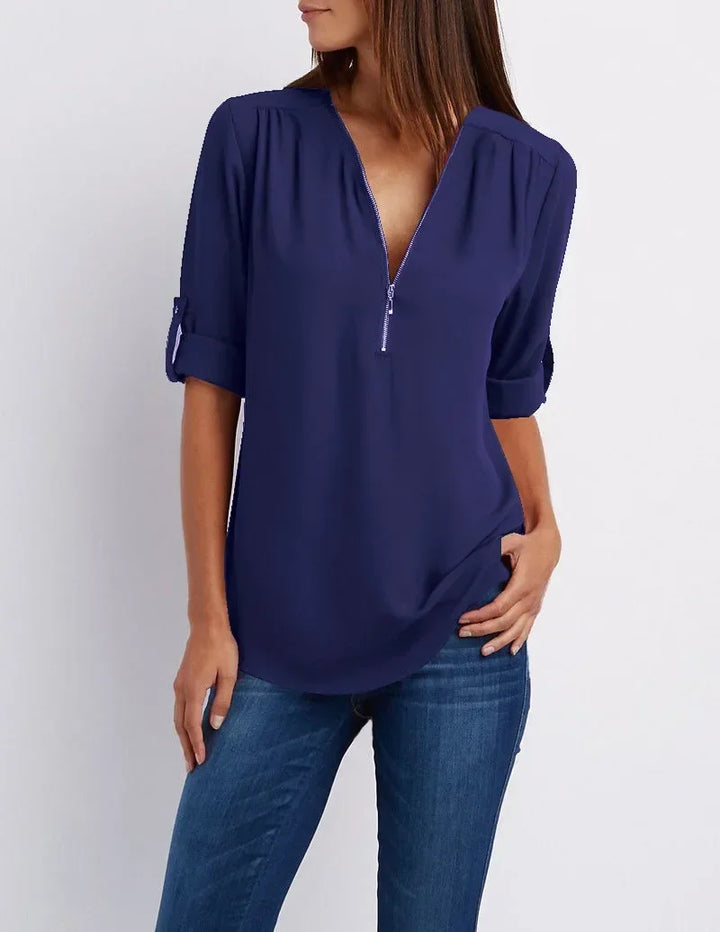 Valentina | Deep V-Neck Chiffon Blouse